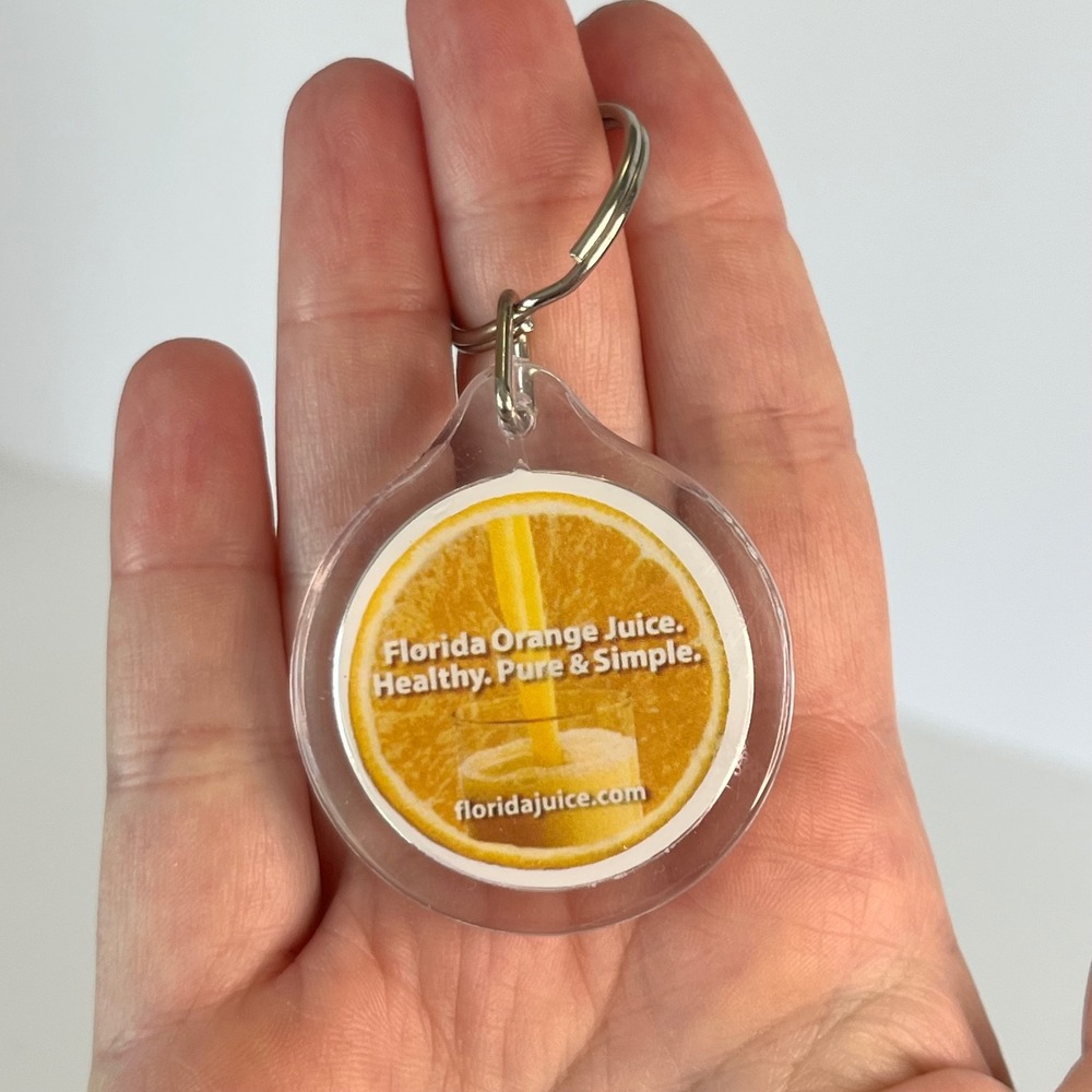 Florida Orange Juice Keychain Healthy Pure & Simple Advertising Souvenir Fob